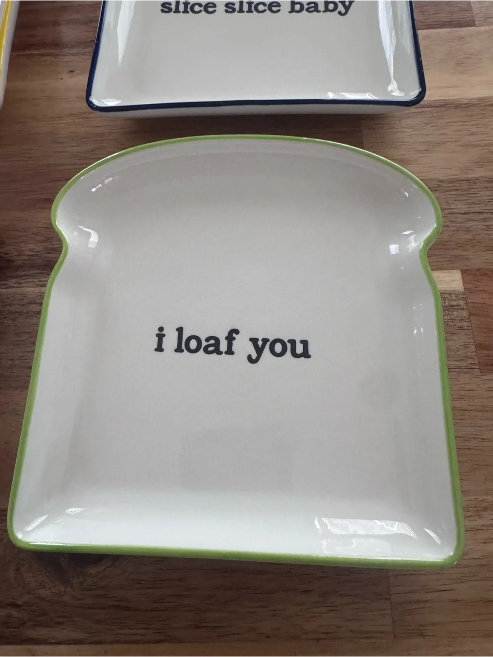 Snack Plate Toast-Shaped Ceramic dish set of 4 with Colorful Rims Fun whimsical!